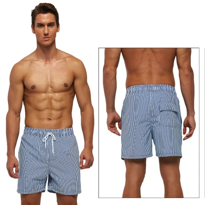 Elastic Waist Swim Short with Pinstripe Pattern - Image 2