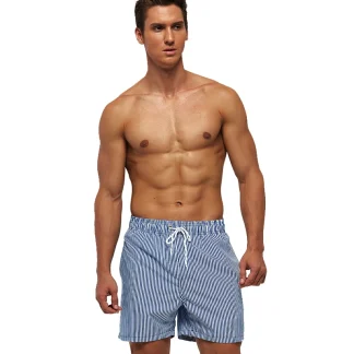 Elastic Waist Swim Short with Pinstripe Pattern