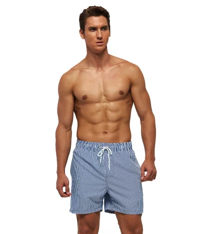 Elastic Waist Swim Short with Pinstripe Pattern