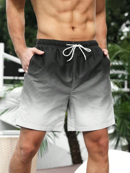 Striped Gradient Swim Shorts with Pockets - Image 2