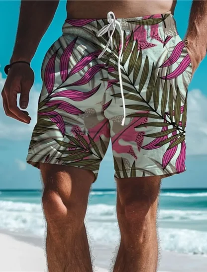 Breathable Swim Short with Leaf Tropical Print - Image 3