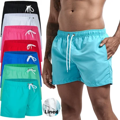 Elastic Waist Solid Swim Shorts - Image 2