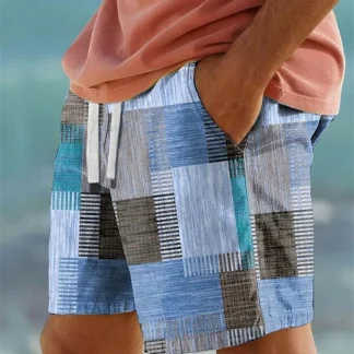 Board Shorts with Printed Patchwork Design