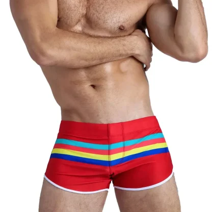 Multicolor Stripe Sexy Swim Trunks - Image 11