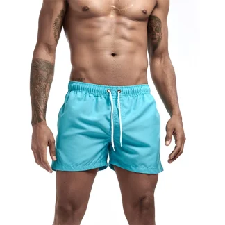 Elastic Waist Solid Swim Shorts