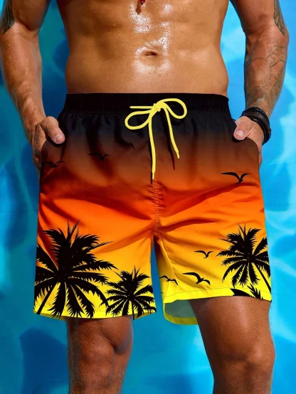 Gradient Board Shorts with Palm Tree Print - Image 4