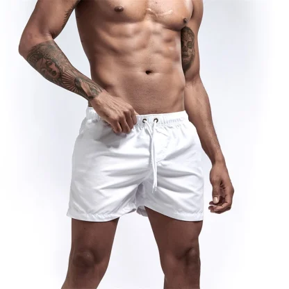 Elastic Waist Solid Swim Shorts - Image 3