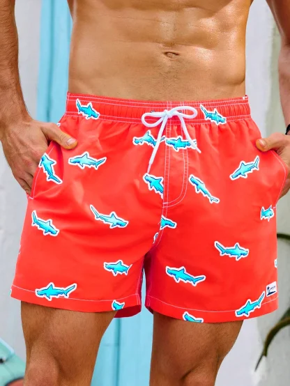 Printed Sharks Swim Shorts with Side Pocket