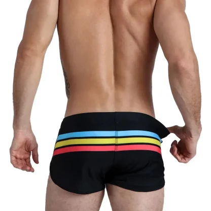 Multicolor Stripe Sexy Swim Trunks - Image 3