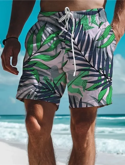 Breathable Swim Short with Leaf Tropical Print - Image 4