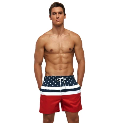 Elastic Waist Swim Short with Pinstripe Pattern - Image 5