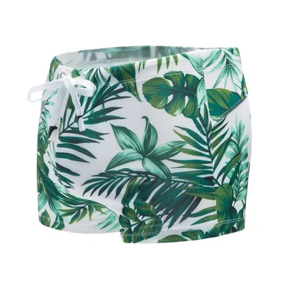 Fitted Swim Trunks with Tropical Print - Image 4