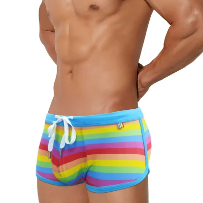 Colorful Stripe Swim Trunks with Drawstring - Image 2