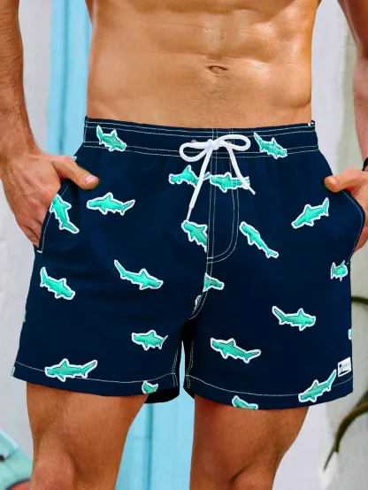 Printed Sharks Swim Shorts with Side Pocket - Image 3