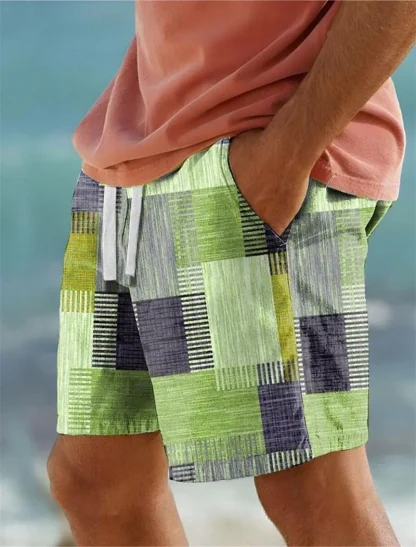 Board Shorts with Printed Patchwork Design - Image 4
