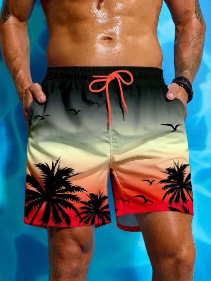 Gradient Swim Shorts with Silhoutte Print - Image 7