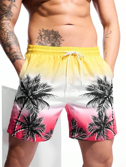 Gradient Board Shorts with Palm Tree Print