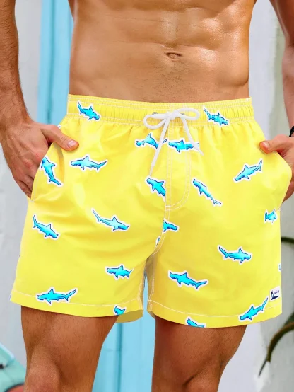 Printed Sharks Swim Shorts with Side Pocket - Image 4