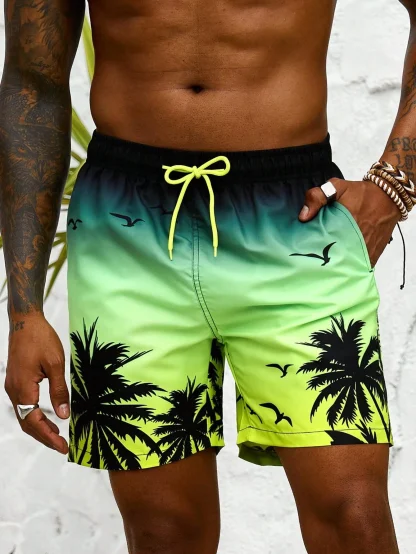 Gradient Board Shorts with Palm Tree Print - Image 3