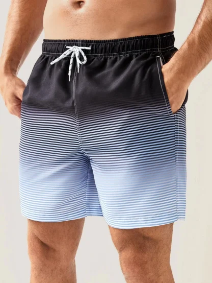 Striped Gradient Swim Shorts with Pockets - Image 4