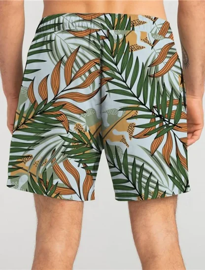 Breathable Swim Short with Leaf Tropical Print - Image 2