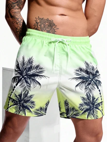 Gradient Board Shorts with Palm Tree Print - Image 2