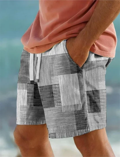 Board Shorts with Printed Patchwork Design - Image 2