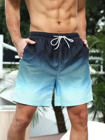 Striped Gradient Swim Shorts with Pockets