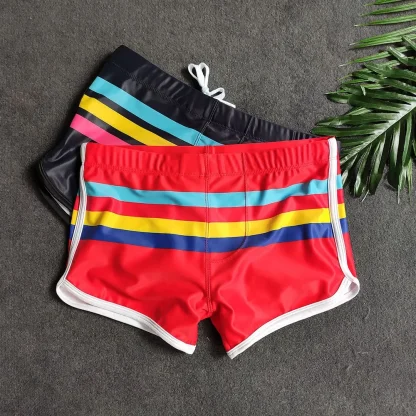 Multicolor Stripe Sexy Swim Trunks - Image 6