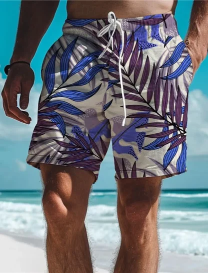 Breathable Swim Short with Leaf Tropical Print - Image 5