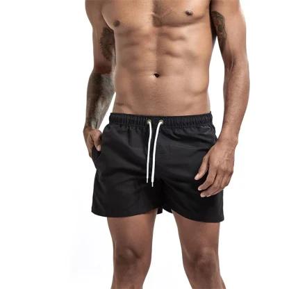 Elastic Waist Solid Swim Shorts - Image 5