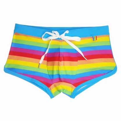 Colorful Stripe Swim Trunks with Drawstring - Image 4