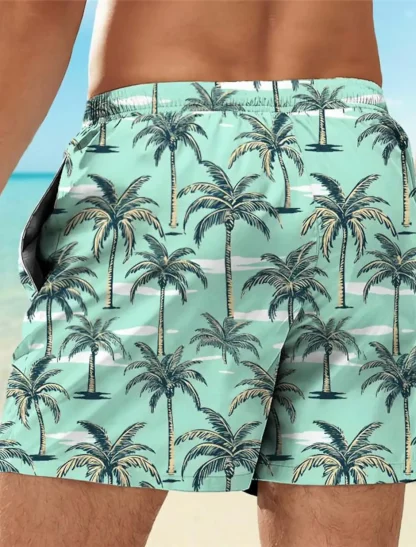 Palm Tree Print Drawstring Board Shorts - Image 2