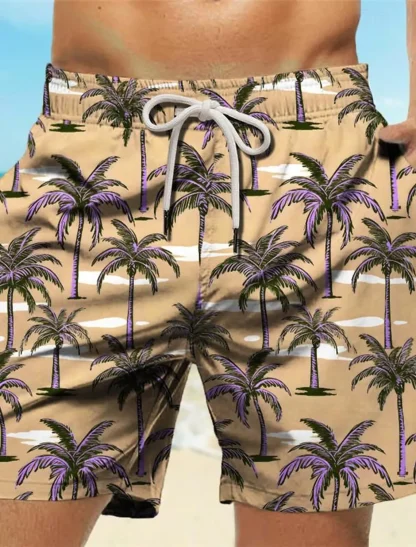 Palm Tree Print Drawstring Board Shorts - Image 5