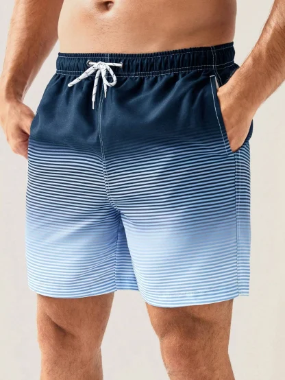 Striped Gradient Swim Shorts with Pockets - Image 3