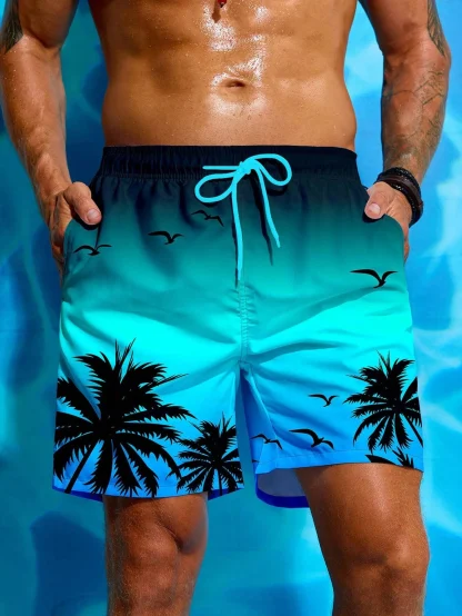 Gradient Swim Shorts with Silhoutte Print