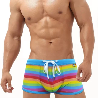 Colorful Stripe Swim Trunks with Drawstring