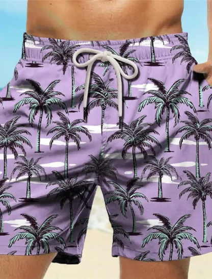 Palm Tree Print Drawstring Board Shorts - Image 3