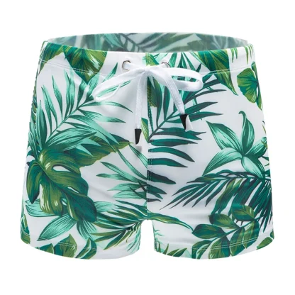 Fitted Swim Trunks with Tropical Print - Image 2