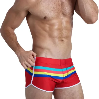 Multicolor Stripe Sexy Swim Trunks - Image 10